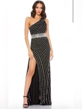 Mac Duggal Black Rhinestone One Shoulder Open Back Formal Gown Style 9107 NWOT